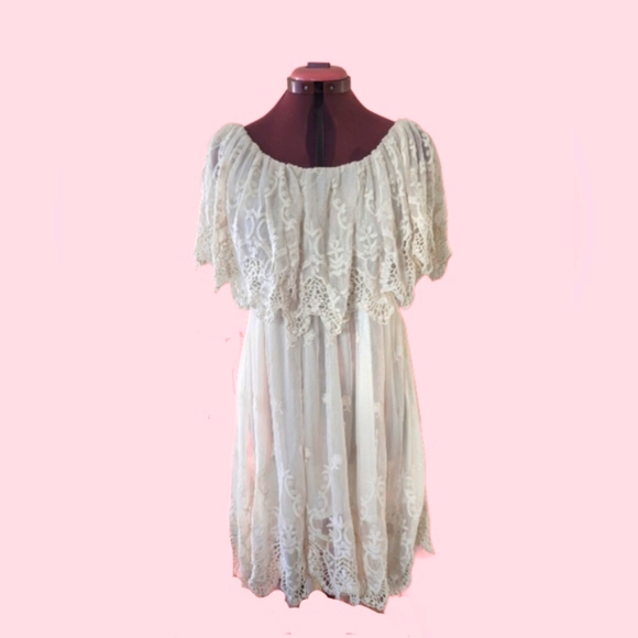 Snidel cream boho dress lace off shoulder Victorian 70s vibe - Picture 1 of 6